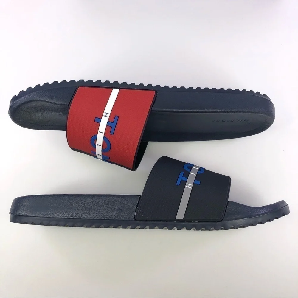 Tommy Hilfiger Men's Rafael Color Block Pool Slides in Gray-Size 13M